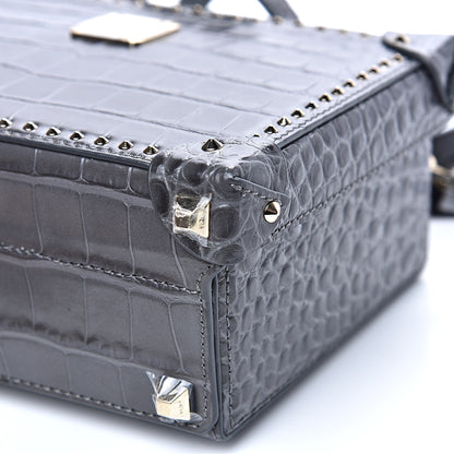 MCM Calfskin Crocodile Embossed Small Berlin Crossbody Charcoal 8 of 8