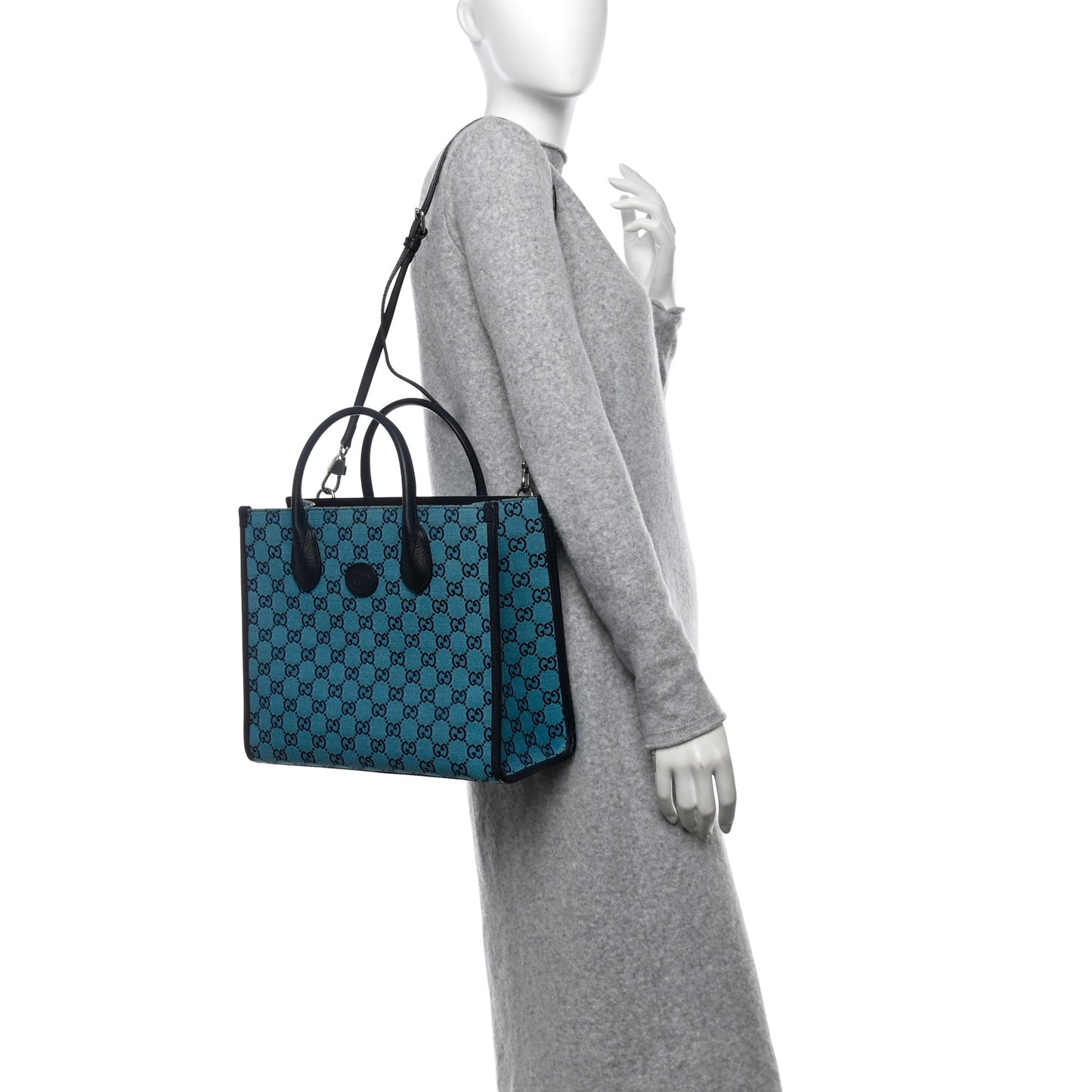Monogram Multicolor Textured Dollar Calfskin Small Retro Interlocking G Tote Bag Light Blue