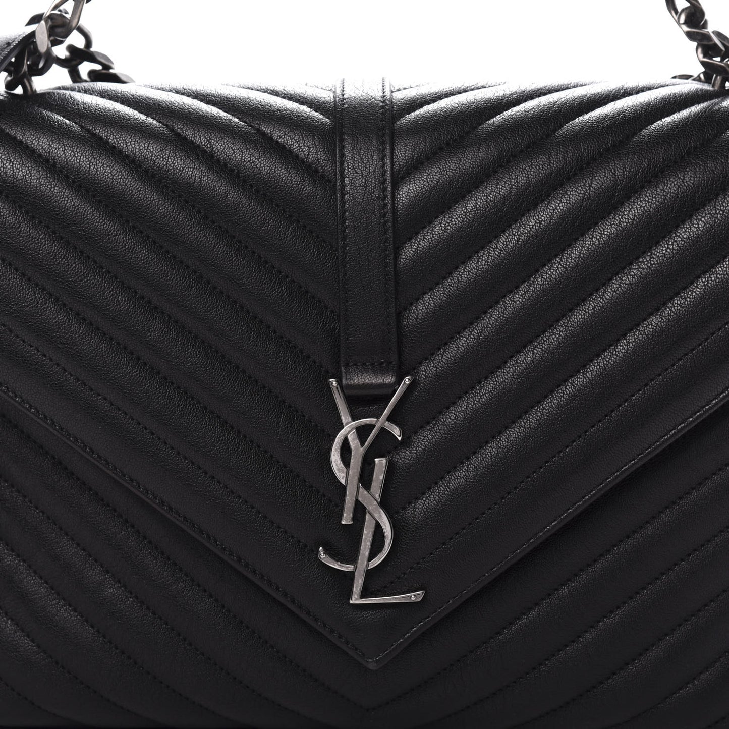 Sheepskin Matelasse Chevron Monogram Large College Satchel Black