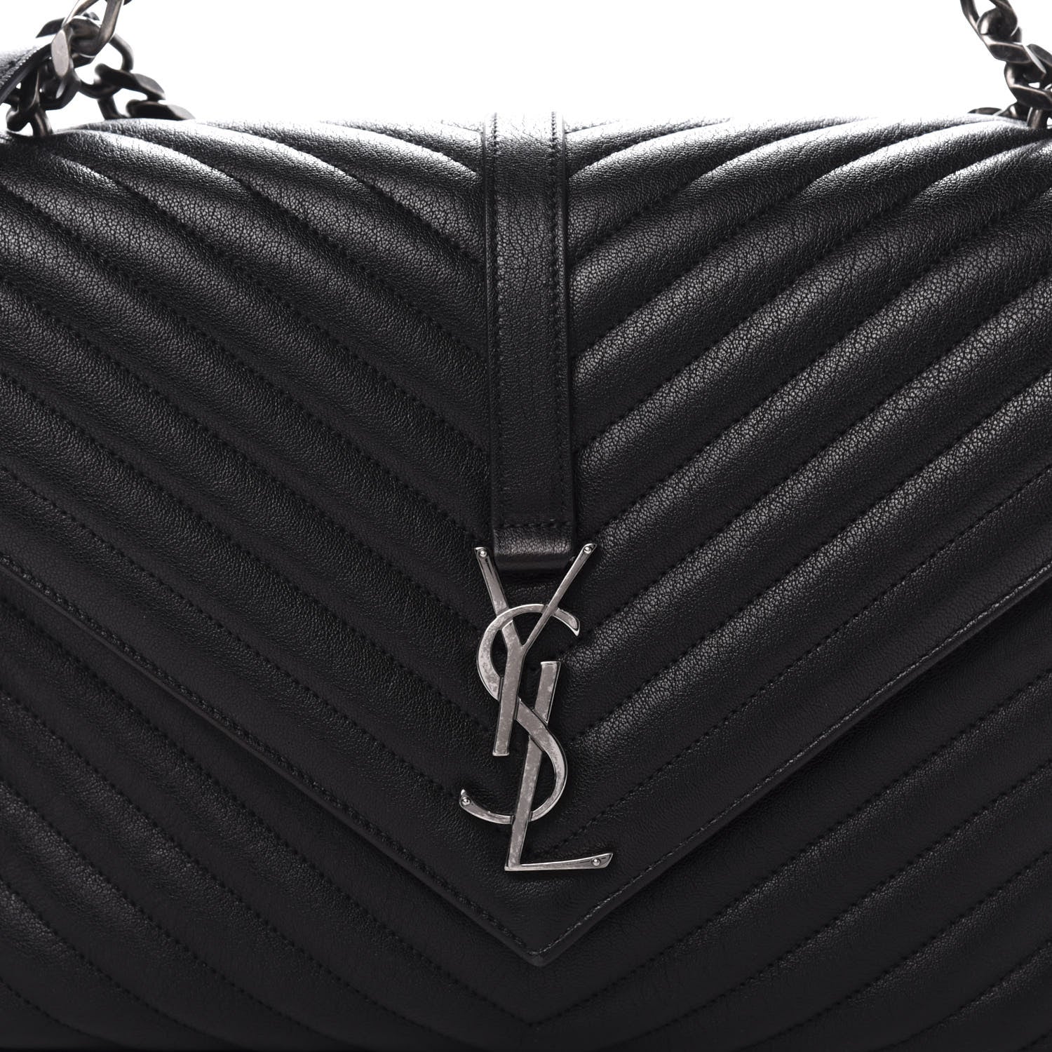 Saint Laurent Sheepskin Matelasse Chevron Monogram Large College Satchel Black 8 of 8