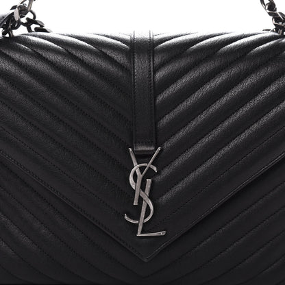 Saint Laurent Sheepskin Matelasse Chevron Monogram Large College Satchel Black 8 of 8