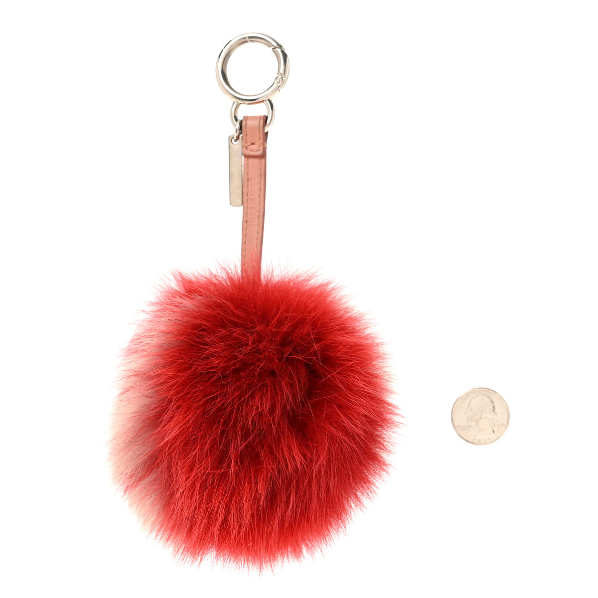 Fox Fur Nappa Bi-Color Striped Pom Pom Bag Charm Red Pink