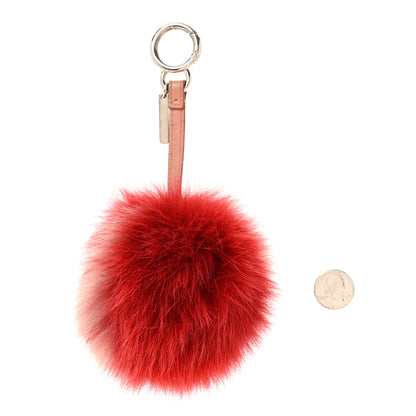 Fendi Fox Fur Nappa Bi-Color Striped Pom Pom Bag Charm Red Pink 2 of 4