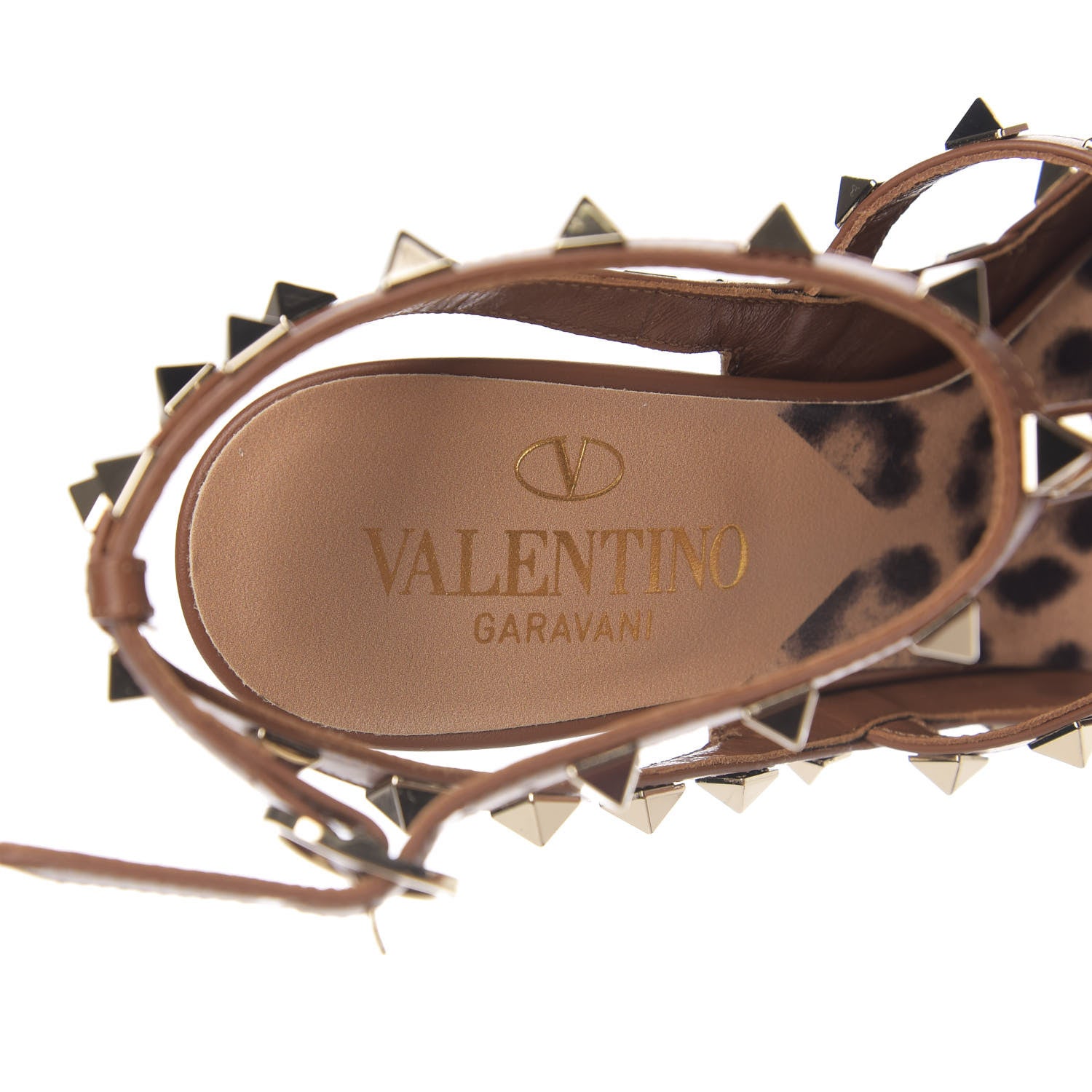 Valentino Garavani Canvas Leopard Print Rockstud Ankle Strap Pumps 35 Brown 6 of 9