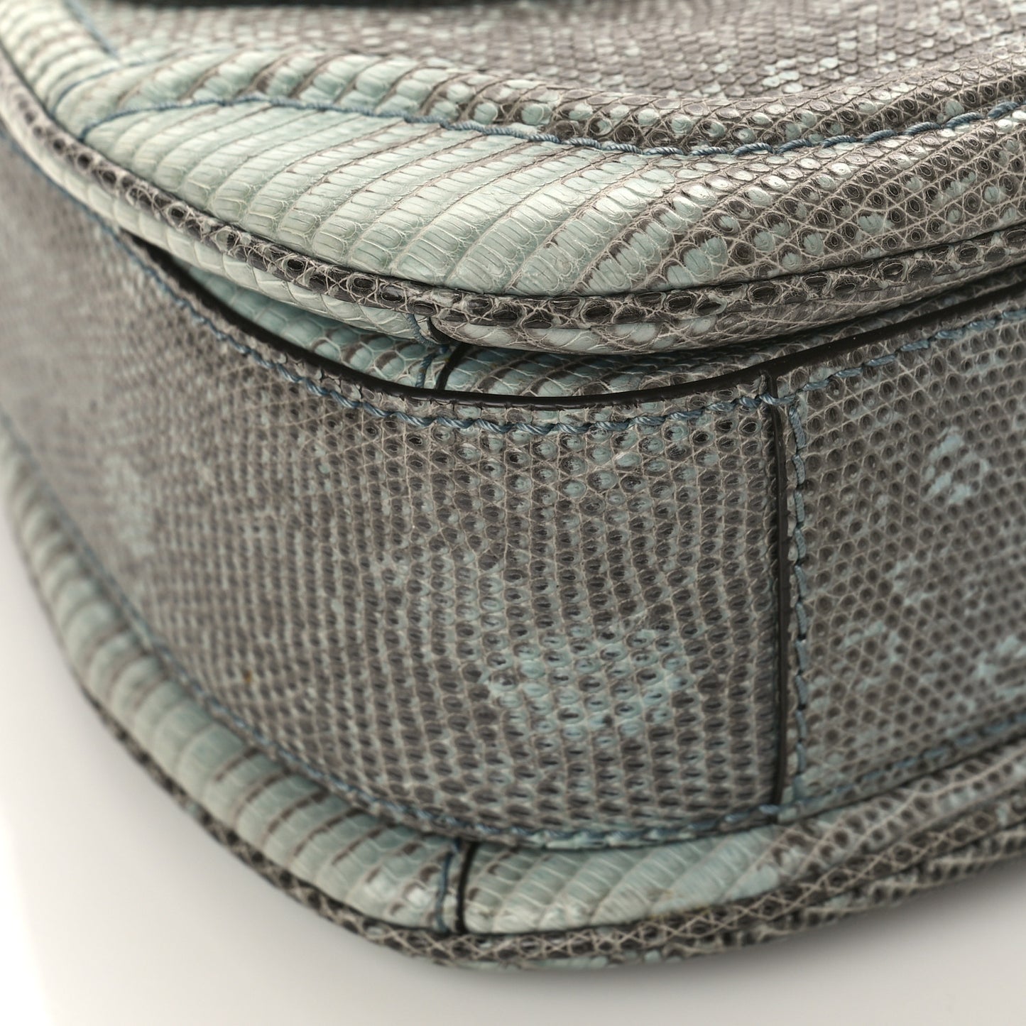 Calfskin Lizard Embossed Medium New Bamboo Top Handle Bag Blue