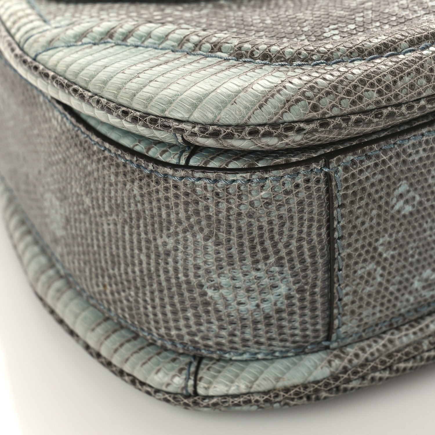 Gucci Calfskin Lizard Embossed Medium New Bamboo Top Handle Bag Blue 7 of 10
