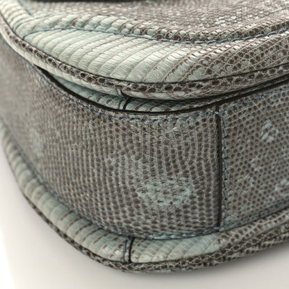 Gucci Calfskin Lizard Embossed Medium New Bamboo Top Handle Bag Blue 7 of 10