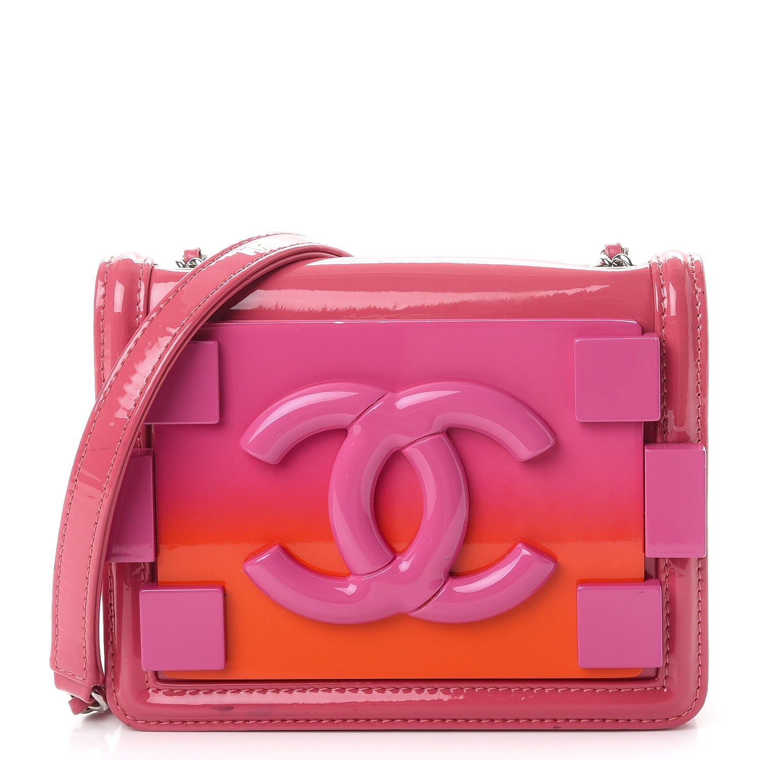 Chanel Plexiglass Patent Mini Boy Brick Flap Orange Pink 1 of 17