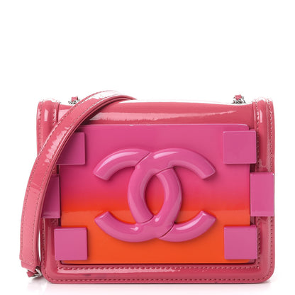 Chanel Plexiglass Patent Mini Boy Brick Flap Orange Pink 1 of 17