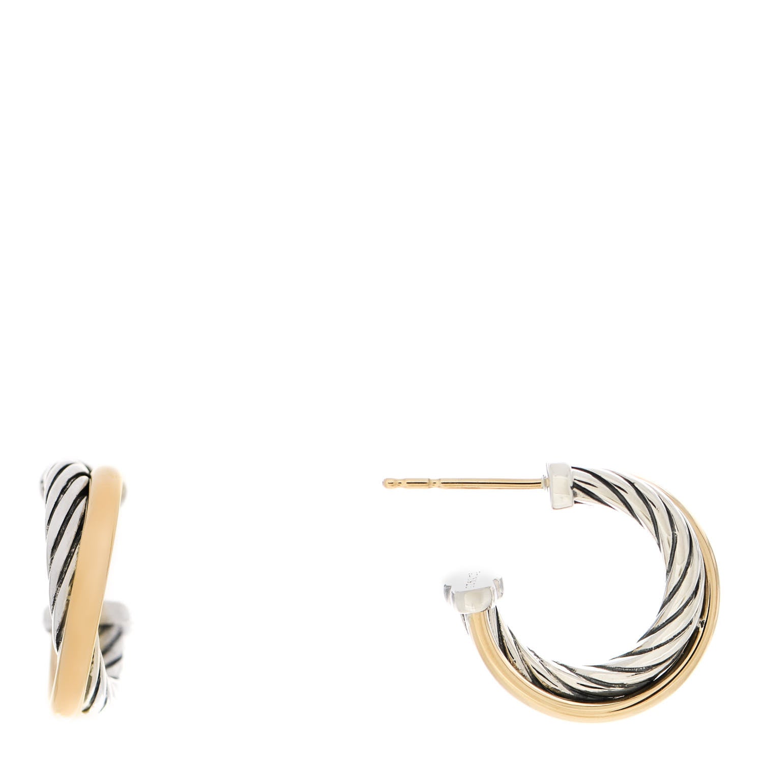 David Yurman Sterling Silver 18K Yellow Gold 17mm Crossover Cable Hoop Earrings 1 of 5