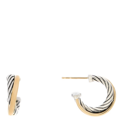 David Yurman Sterling Silver 18K Yellow Gold 17mm Crossover Cable Hoop Earrings 1 of 5