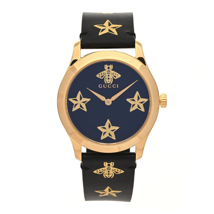 Gucci Stainless Steel Calfskin 38mm G-Timeless Bee Star Quartz Watch Black 1 of 4