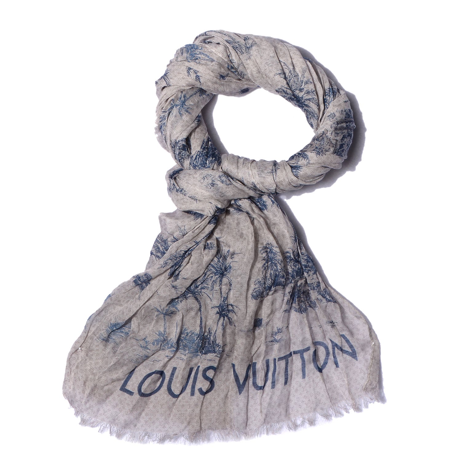 Louis Vuitton Cotton Linen Toile Etole De Louis Pareo Blue 1 of 7