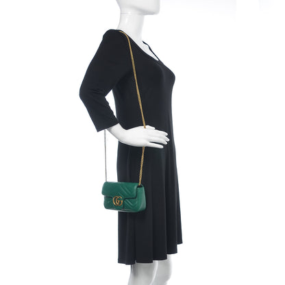 Gucci Calfskin Matelasse Super Mini GG Marmont Shoulder Bag Emerald Green 2 of 13