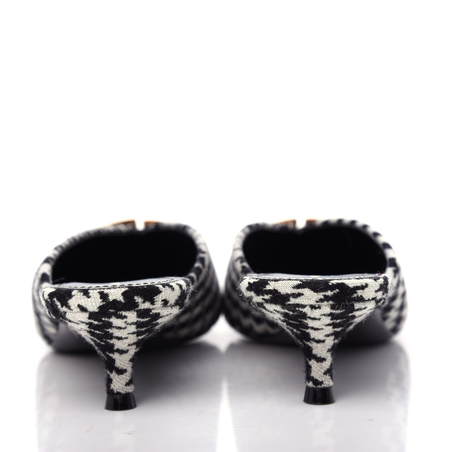 Stretch Tweed BB Houndstooth Pointed Toe Knife 40mm Mules 38 Black Ivory