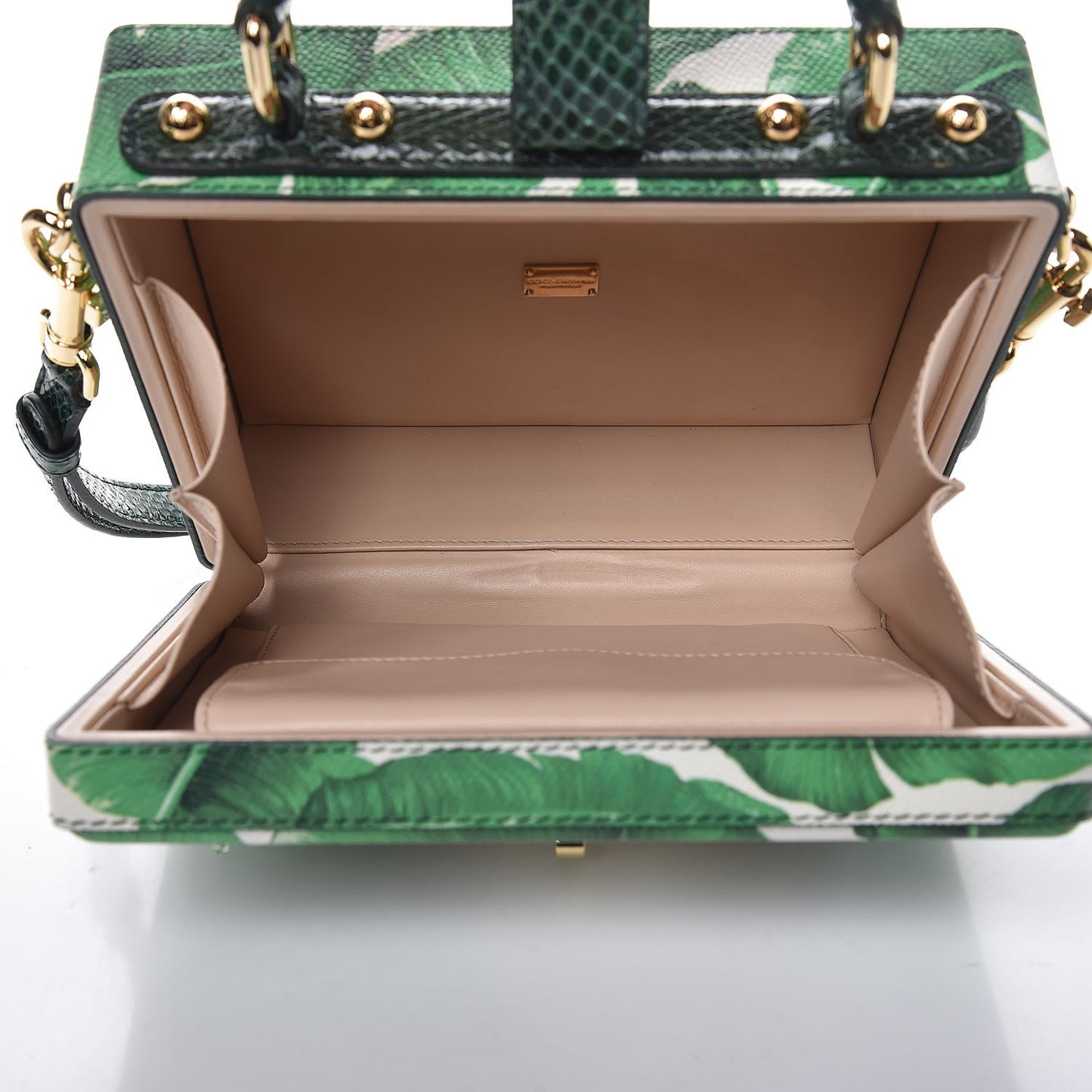 Dauphine Snakeskin Printed Embellished Banana Leaf Box Bag