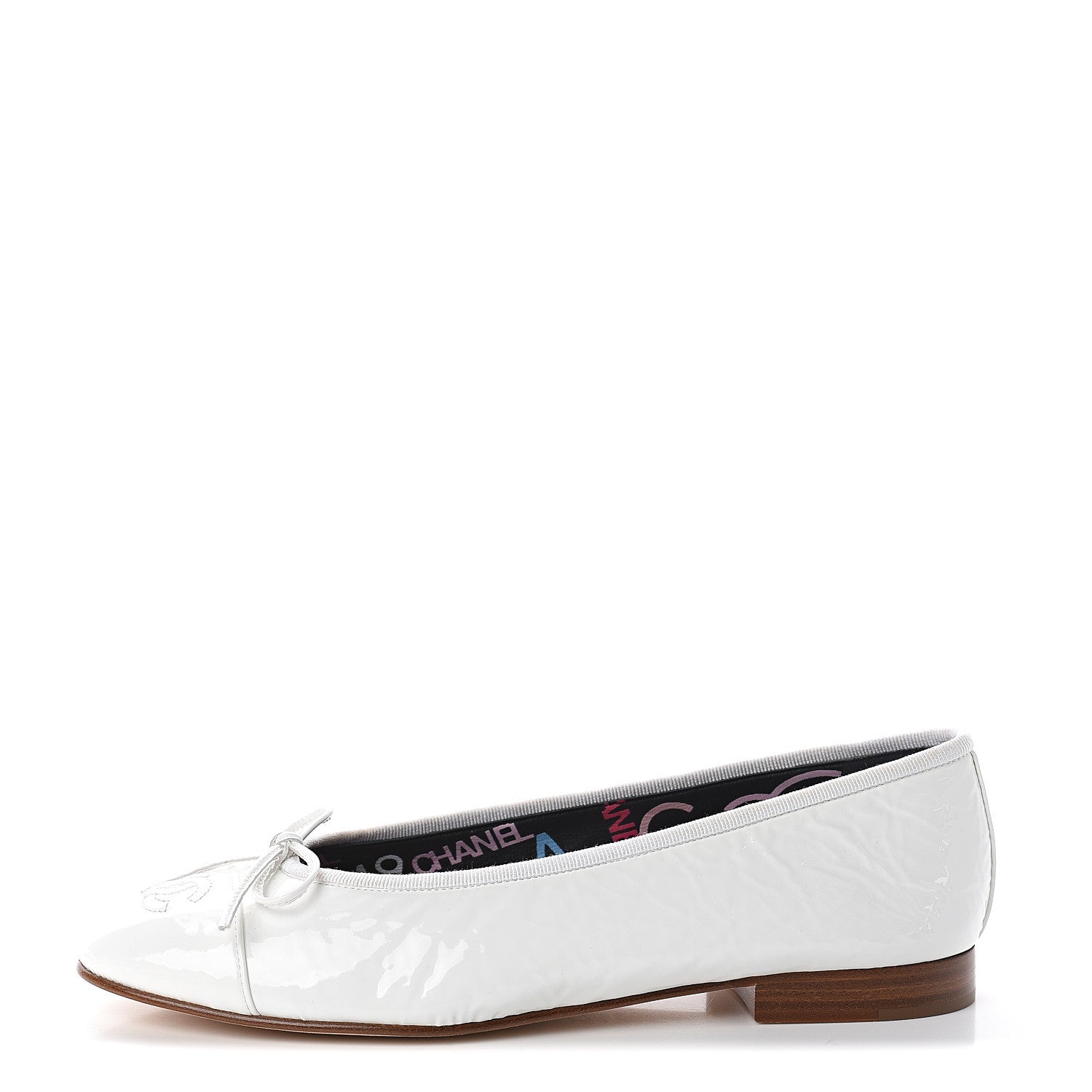 Chanel Shiny Crumpled Lambskin Cap Toe Ballerina Flats 37.5 White 1 of 7
