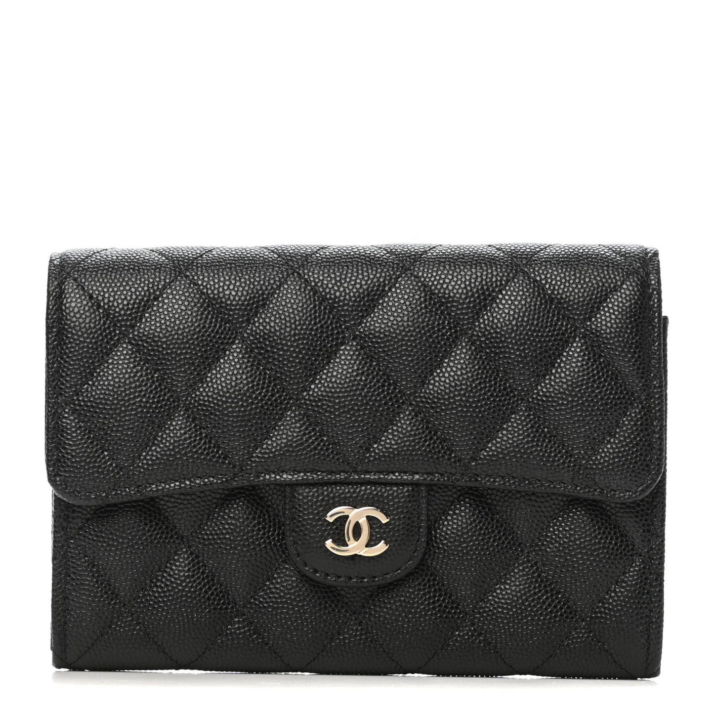 Caviar Quilted Medium Flap Wallet Black