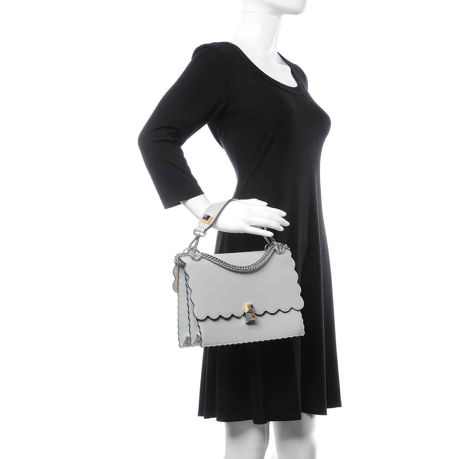 Fendi Vitello Liberty Scalloped Studded Kan I Shoulder Bag Grigio Perla 2 of 11