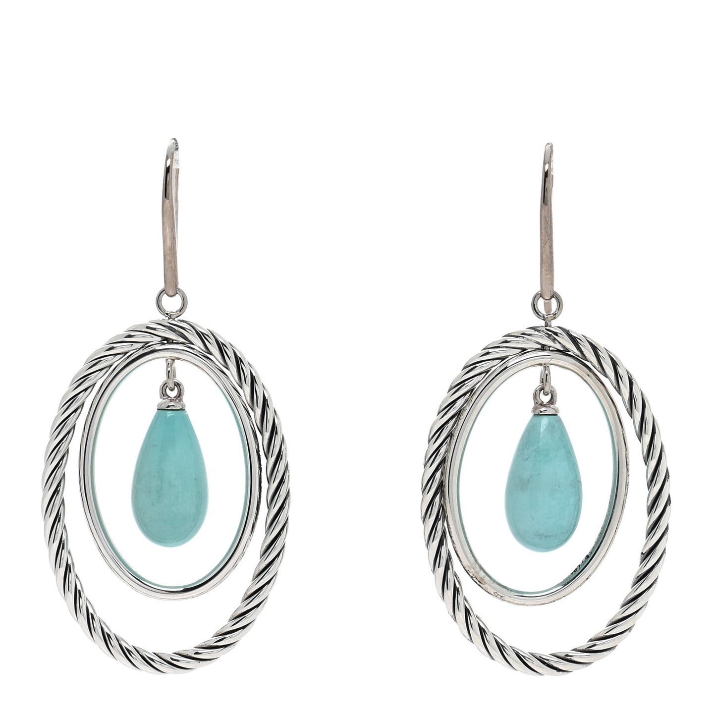 Sterling Silver Turquoise Oval Drop Earrings