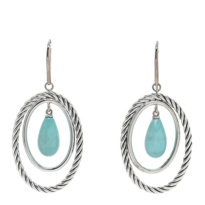 David Yurman Sterling Silver Turquoise Oval Drop Earrings 1 of 4