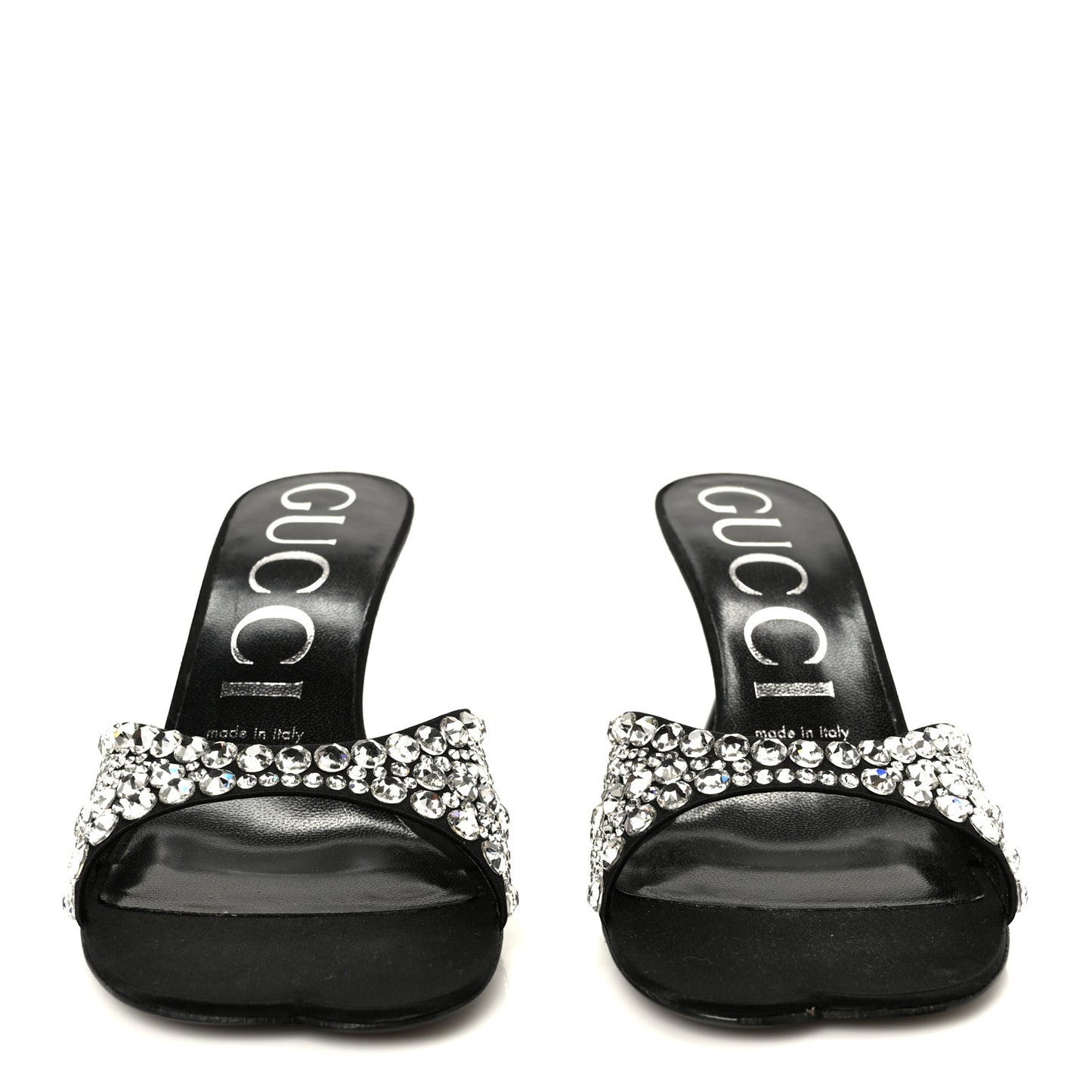 Satin Crystal 65mm Slide Sandals 37 Black