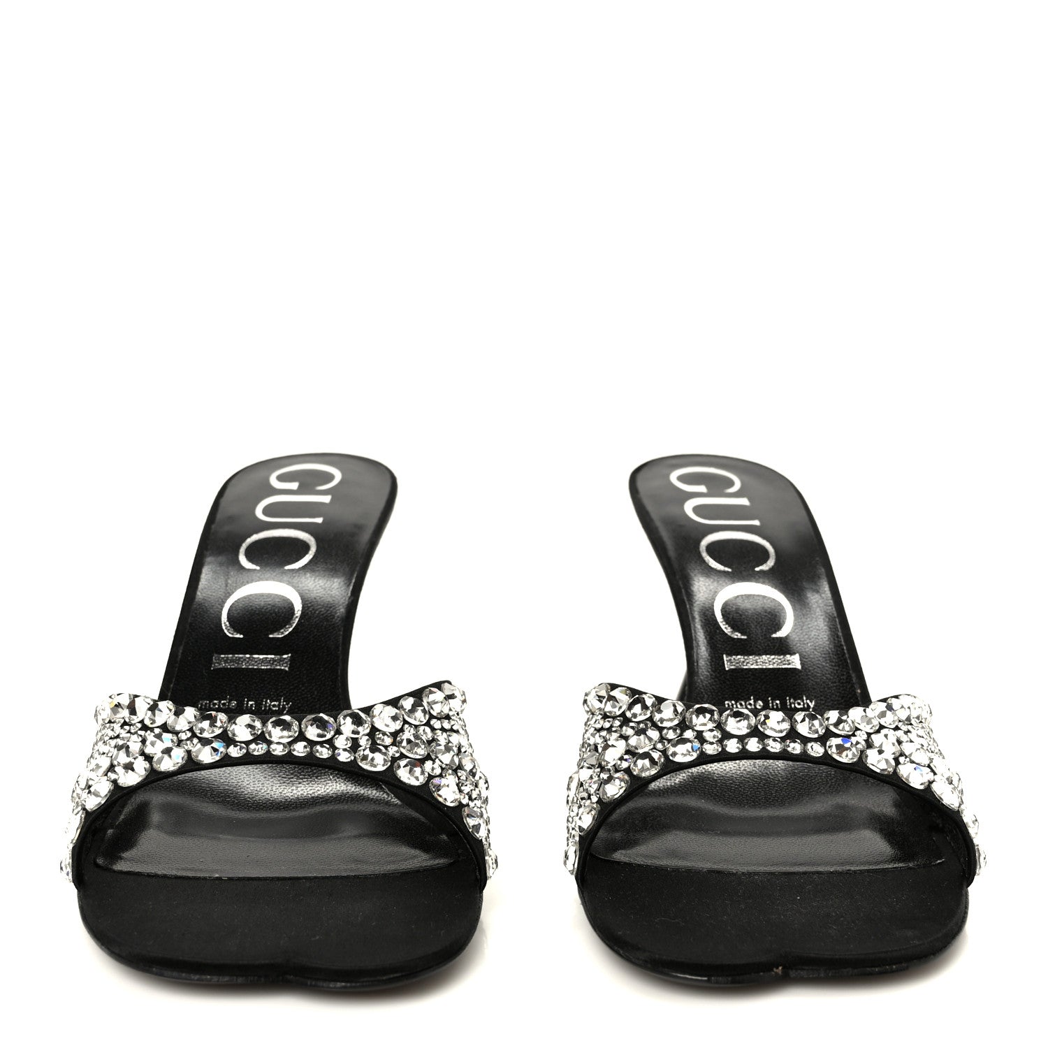 Gucci Satin Crystal 65mm Slide Sandals 37 Black 3 of 9