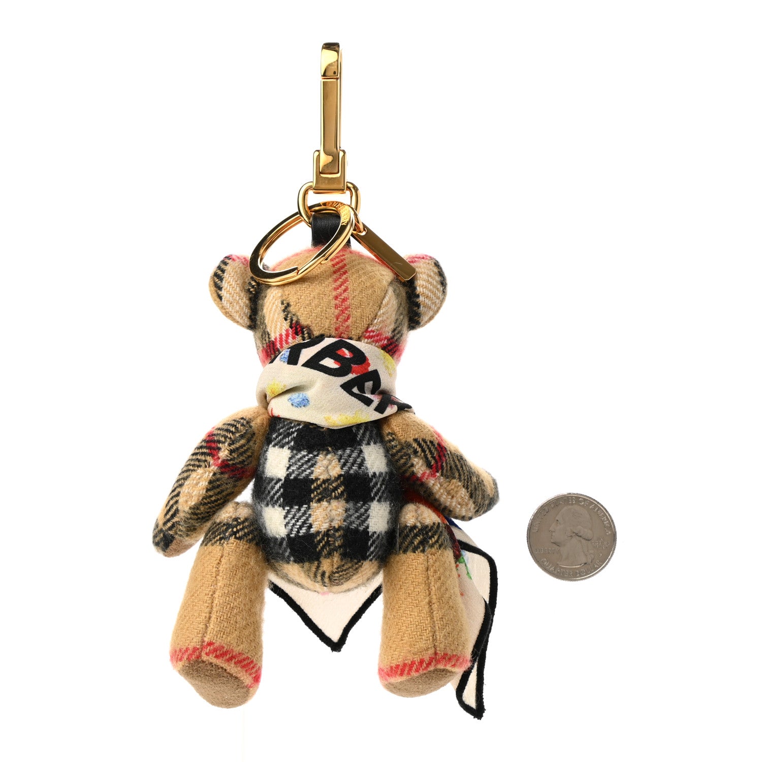 Burberry Cashmere Check Thomas Silk Scarf Bear Bag Charm 2 of 3