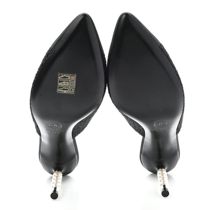 Chanel Tweed Grosgrain Cap Toe Pearl Mule 37.5 Black 5 of 8