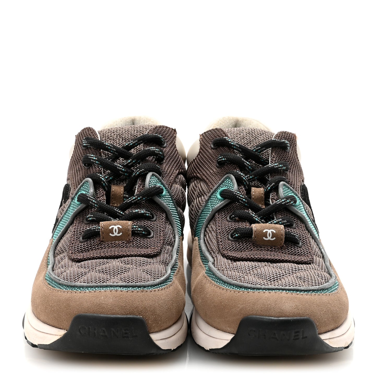 Nylon Calfskin Suede Womens CC Sneakers 38.5 Brown Green