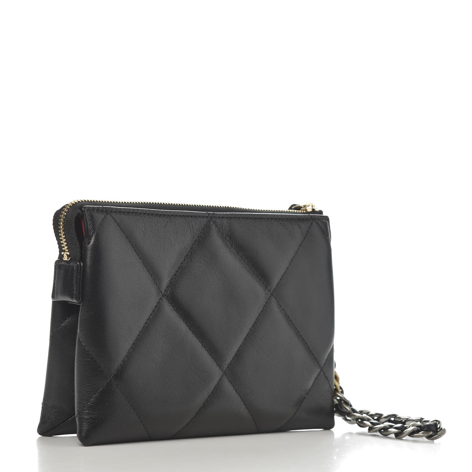 Chanel Shiny Goatskin Quilted Small Chanel 19 Pouch With Handle Black 3 of 8