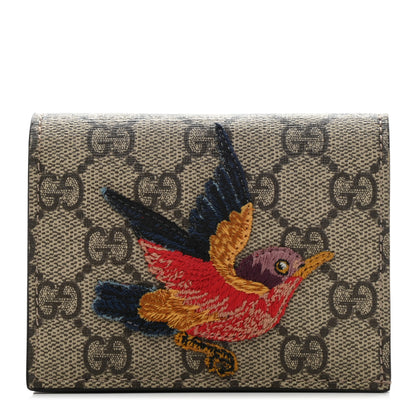 Gucci GG Supreme Monogram Bird Embroidered Card Case Beige 1 of 8