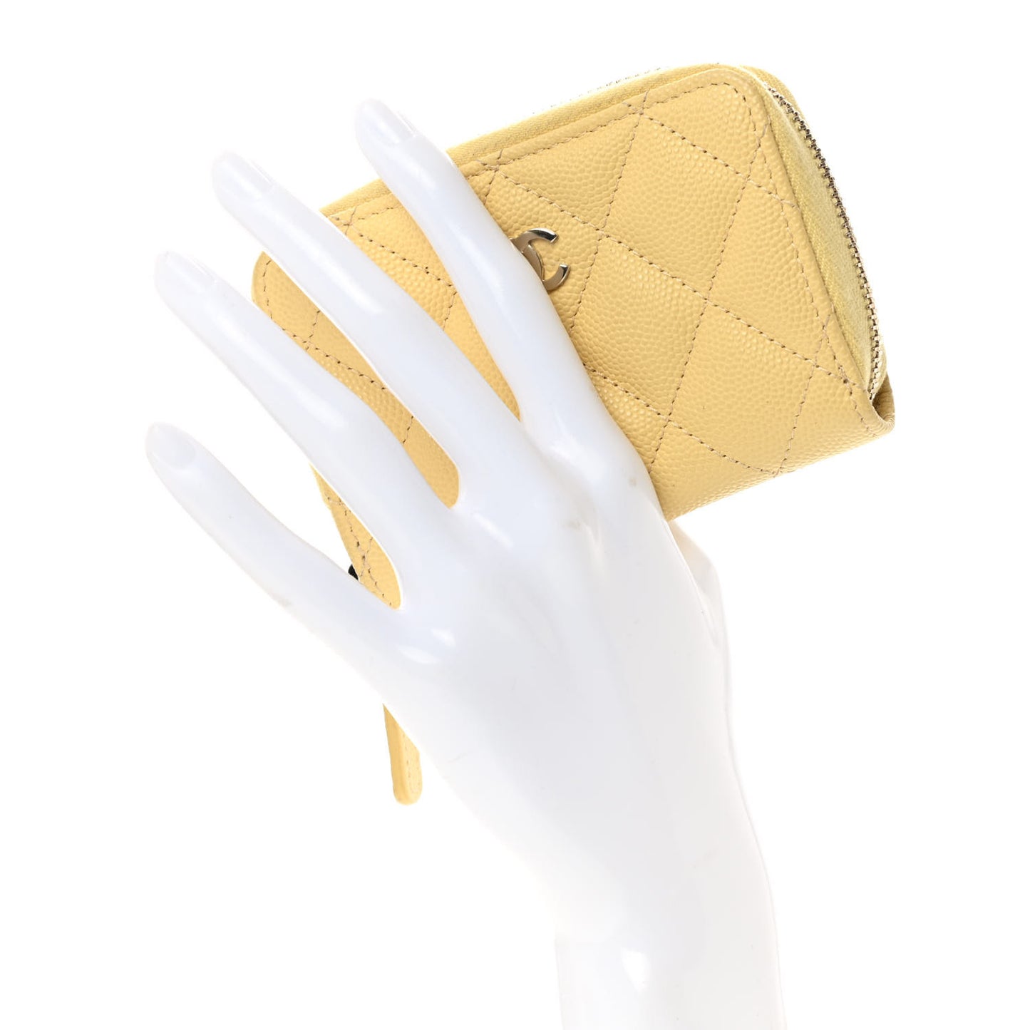 Caviar Quilted Zip Coin Purse Yellow