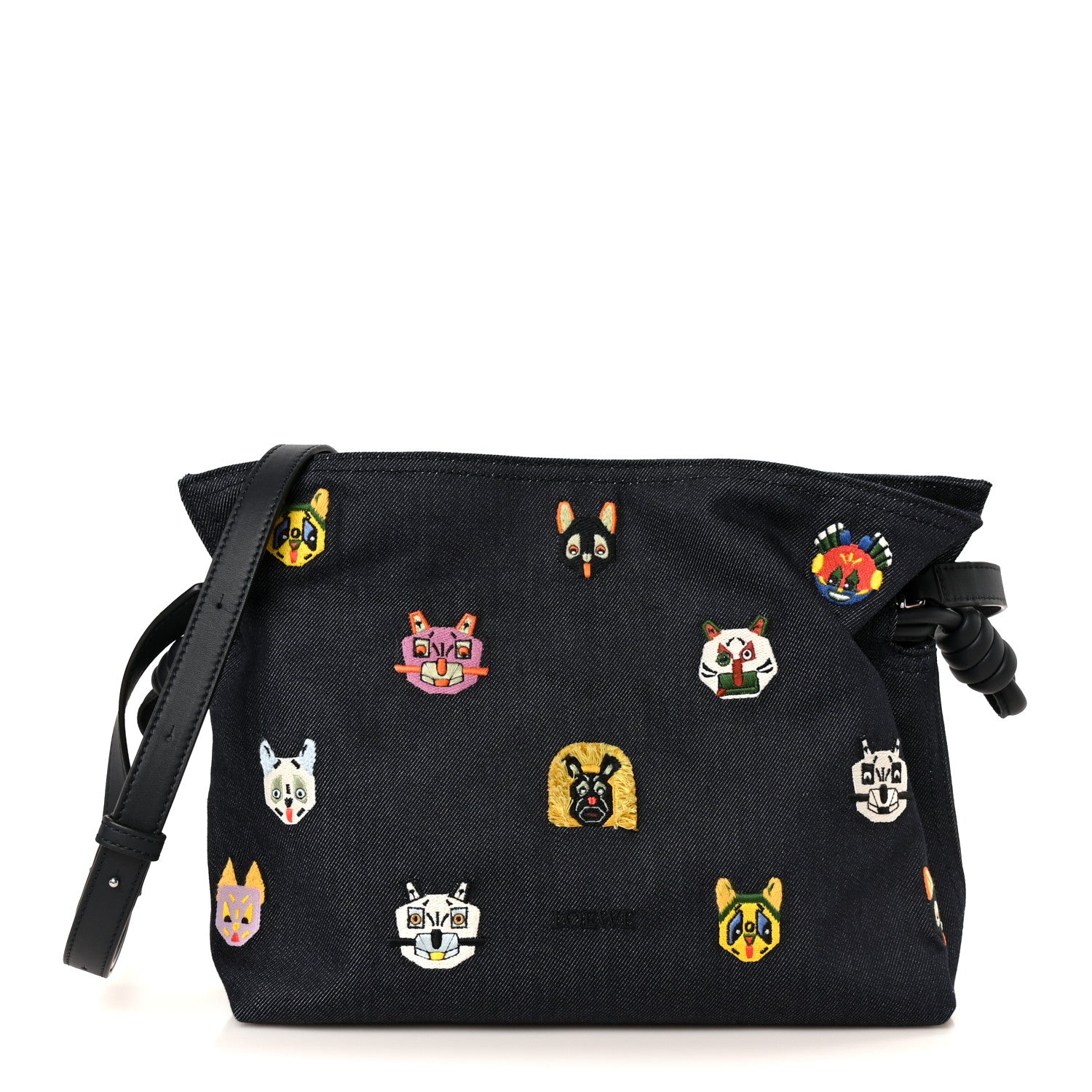 Loewe X Louis Wain Denim Embroidered Futurist Cats Medium Flamenco Knot Clutch Blue 1 of 12