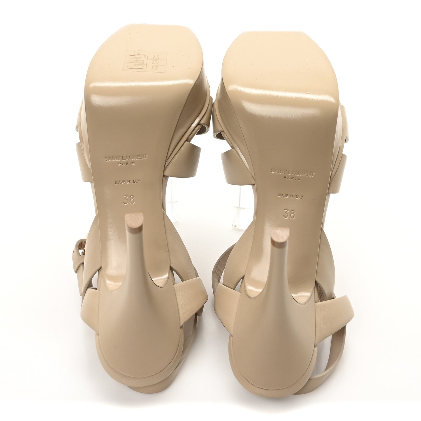 Calfskin Tribute 75 Platform Sandals 38 Dark Beige