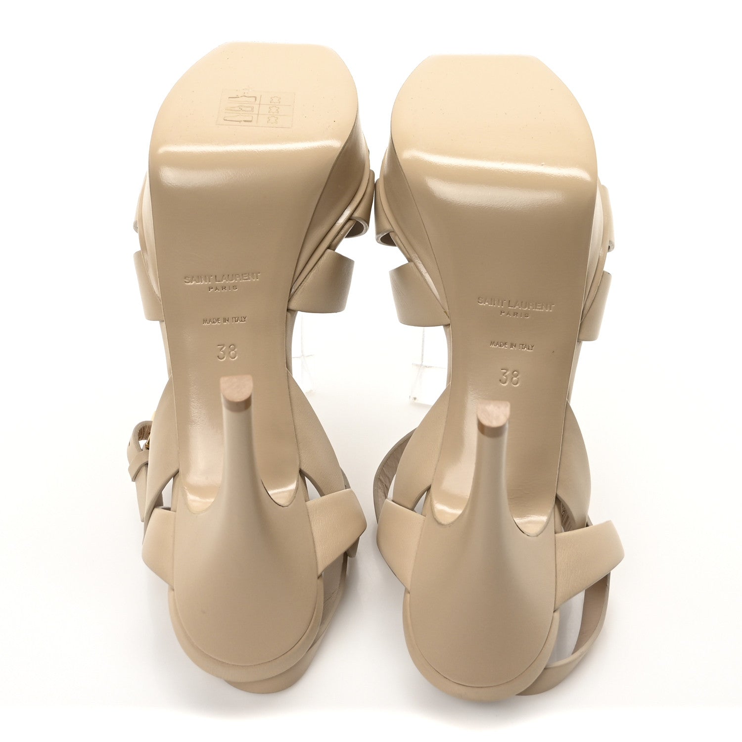 Saint Laurent Calfskin Tribute 75 Platform Sandals 38 Dark Beige 6 of 9