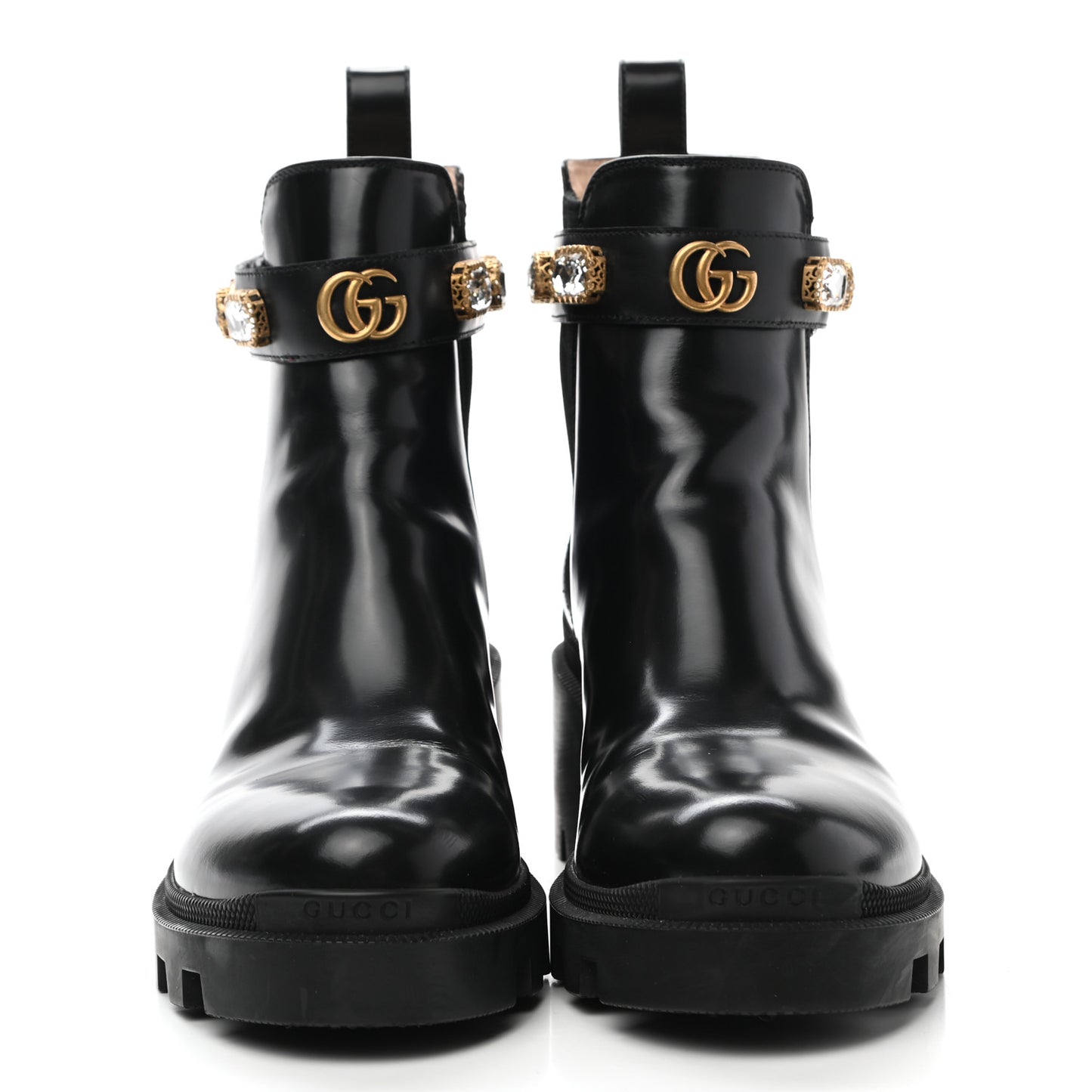 Calfskin Crystal GG Trip Chelsea Ankle Boots 39 Black