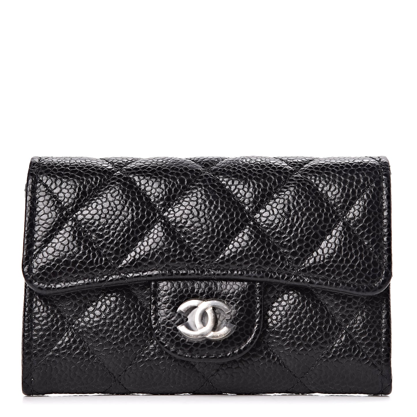 Caviar Quilted Flap Card Holder Wallet Black