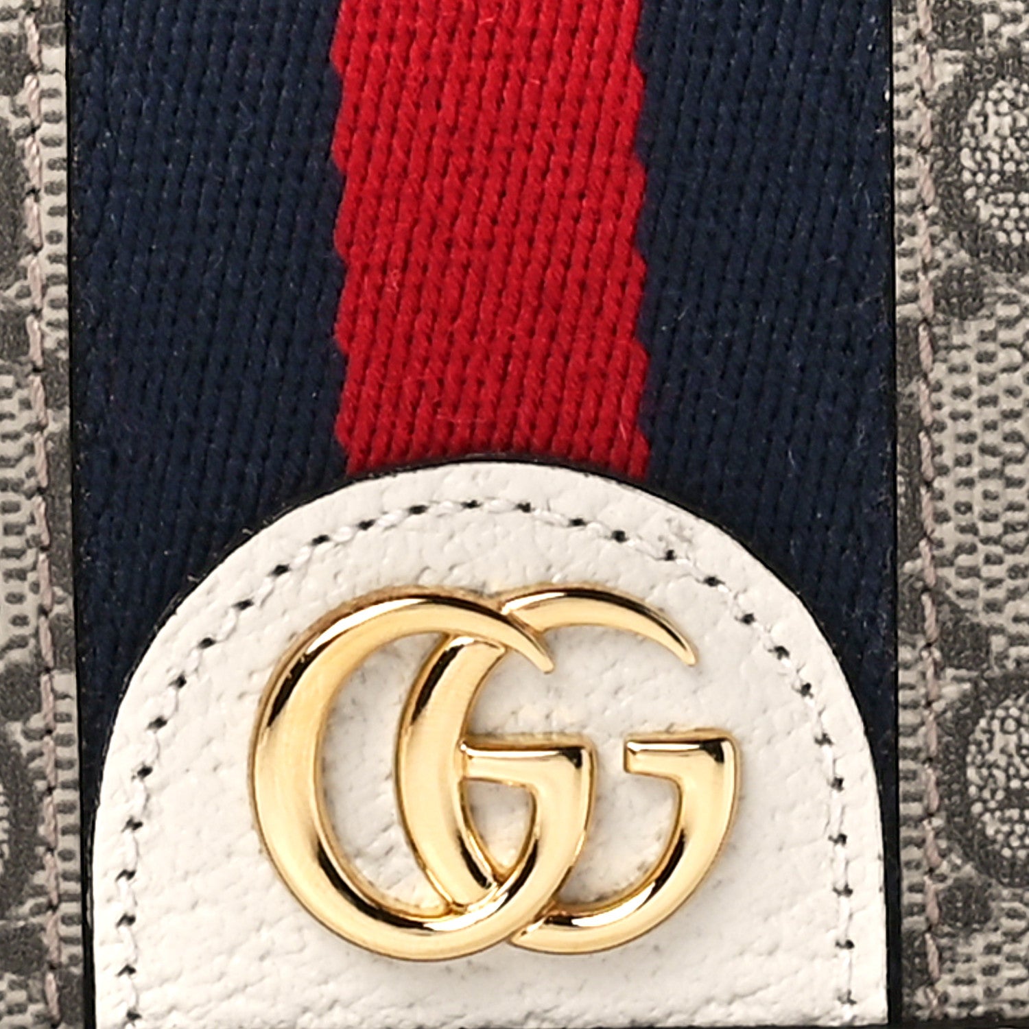 Gucci GG Supreme Monogram Textured Dollar Calfskin Web Ophidia Card Case Beige Ebony Mystic White 9 of 14