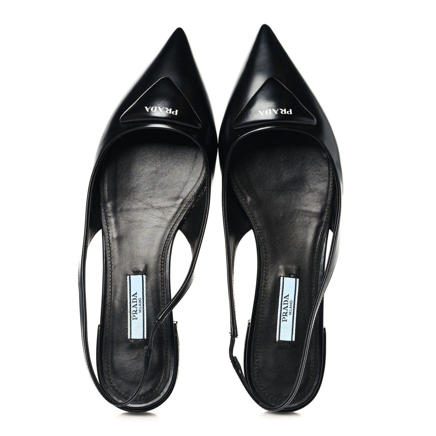 Spazzolato Padded Triangle Logo Pointed Toe Slingback Flats 38.5 Black