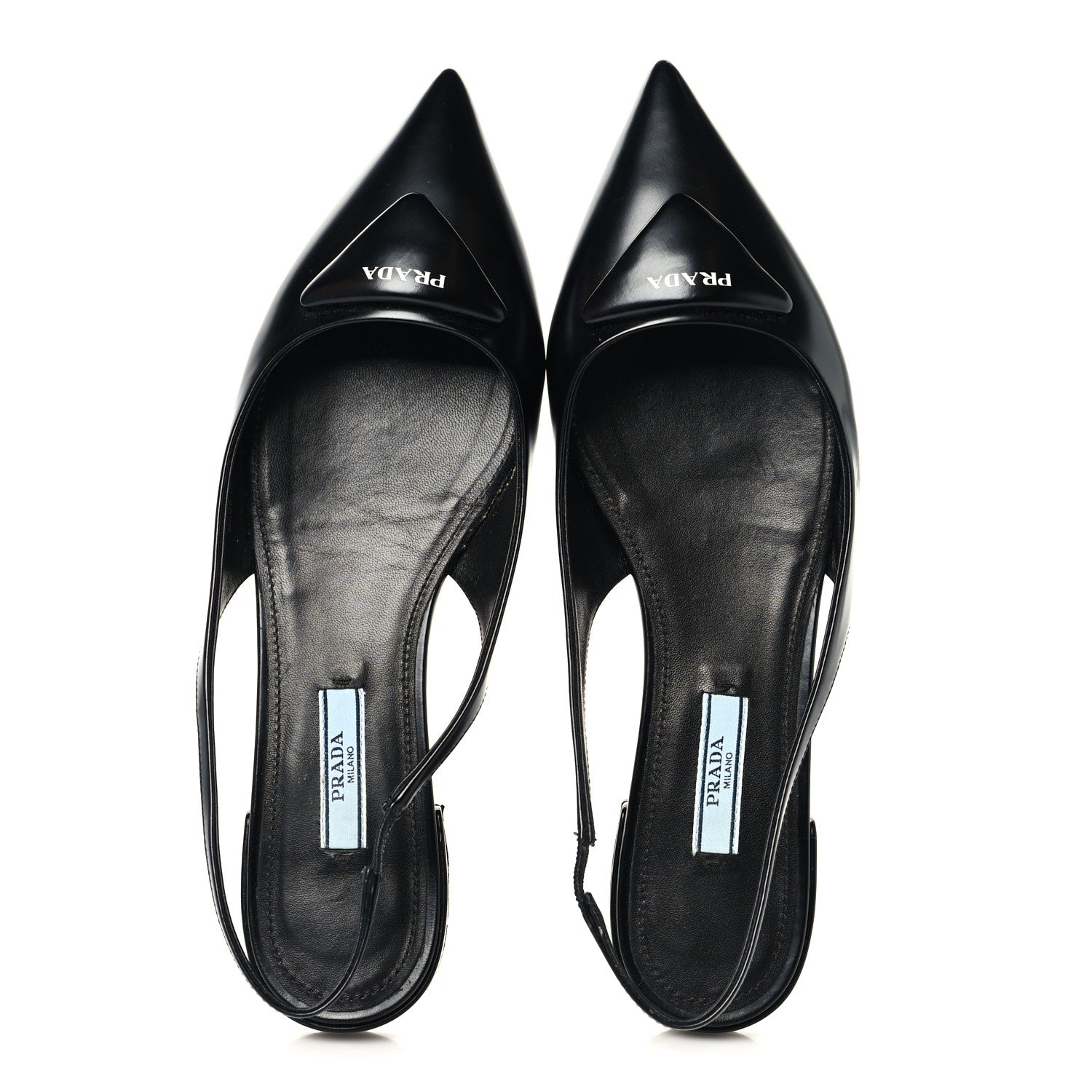 Prada Spazzolato Padded Triangle Logo Pointed Toe Slingback Flats 38.5 Black 2 of 10