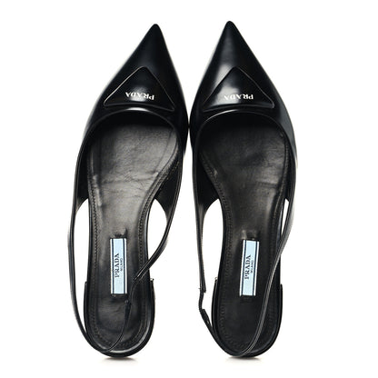 Prada Spazzolato Padded Triangle Logo Pointed Toe Slingback Flats 38.5 Black 2 of 10