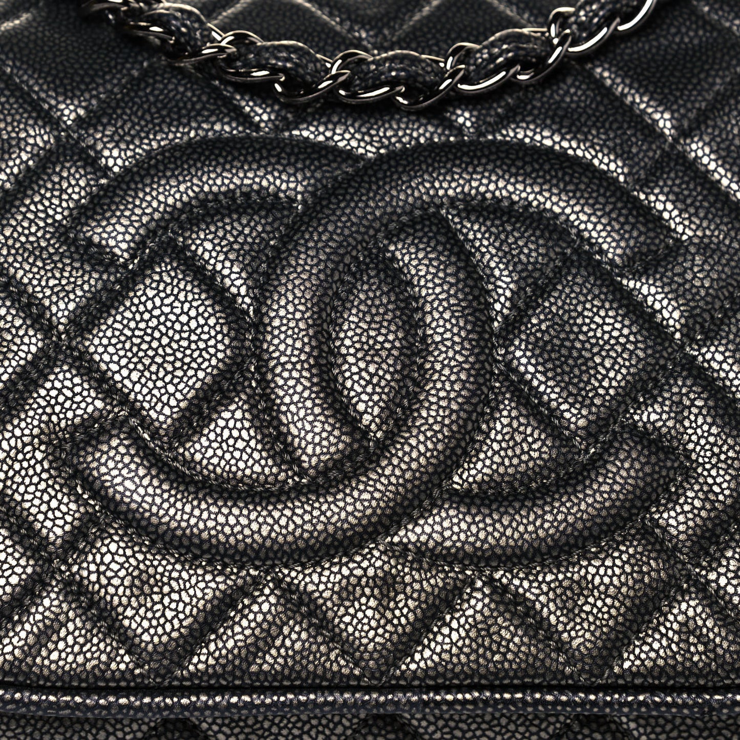 Metallic Caviar Quilted Timeless Accordion Flap Dark Silver