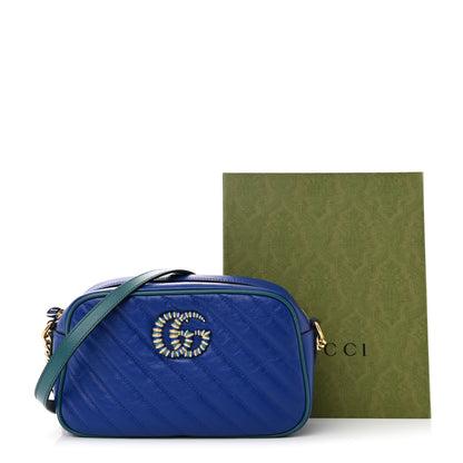 Gucci Azalea Calfskin Enamel Matelasse Diagonal Small Torchon GG Marmont Chain Shoulder Bag Imperial Blue Pavone 13 of 13