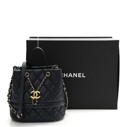 Chanel Caviar Quilted Rolled Up Bucket Drawstring Bag Navy 12 of 12