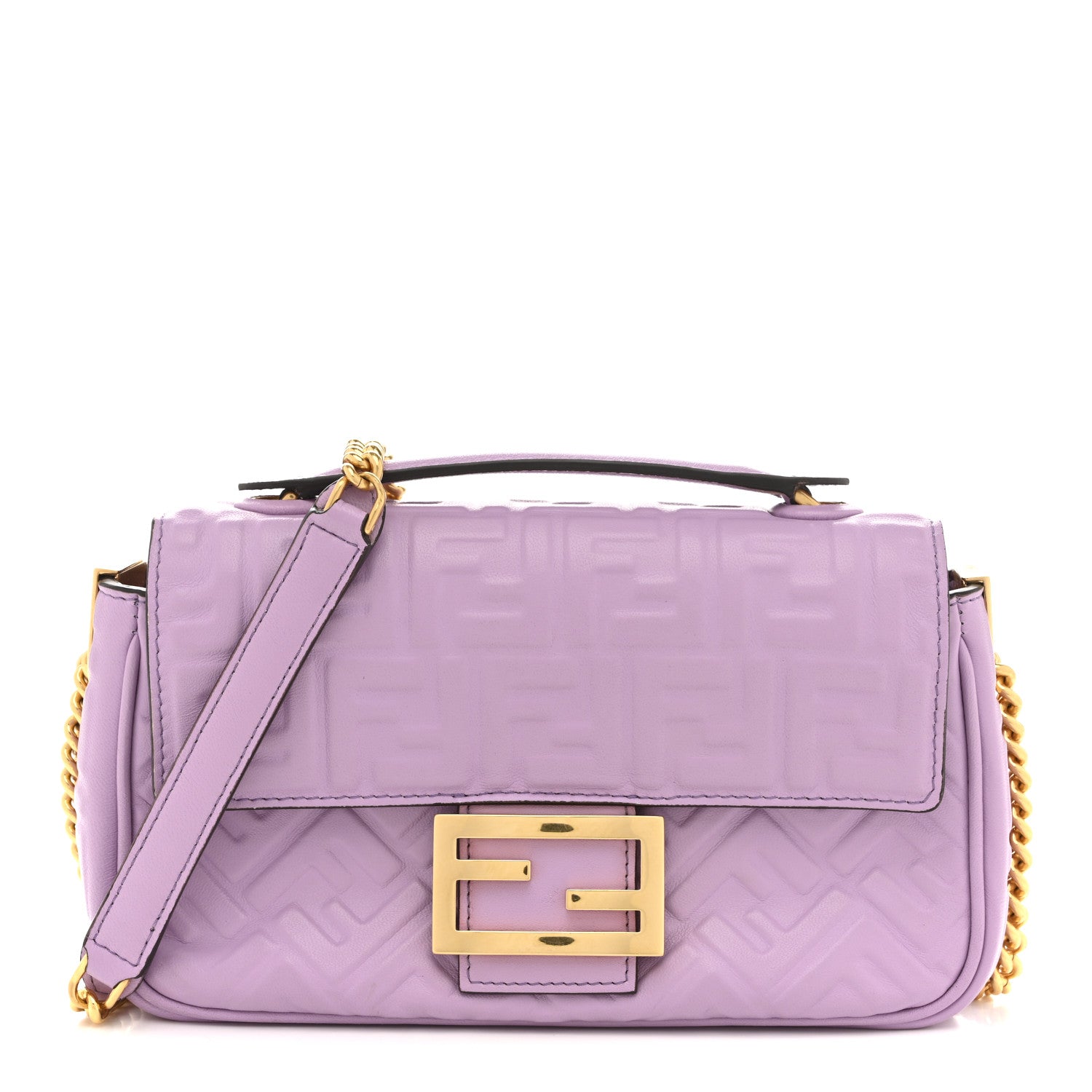 Fendi Nappa FF Embossed Small Midi Chain Baguette Violetta 1 of 15
