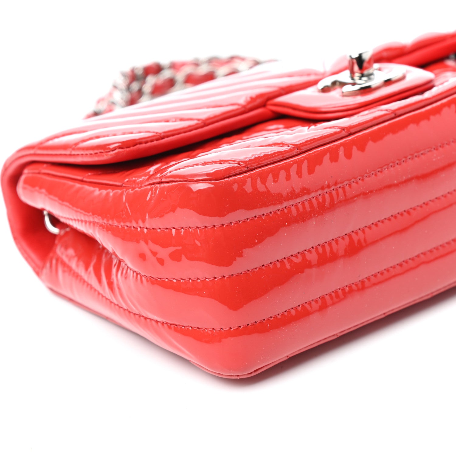 Chanel Patent Calfskin Chevron Quilted Mini Rectangular Flap Red 8 of 9