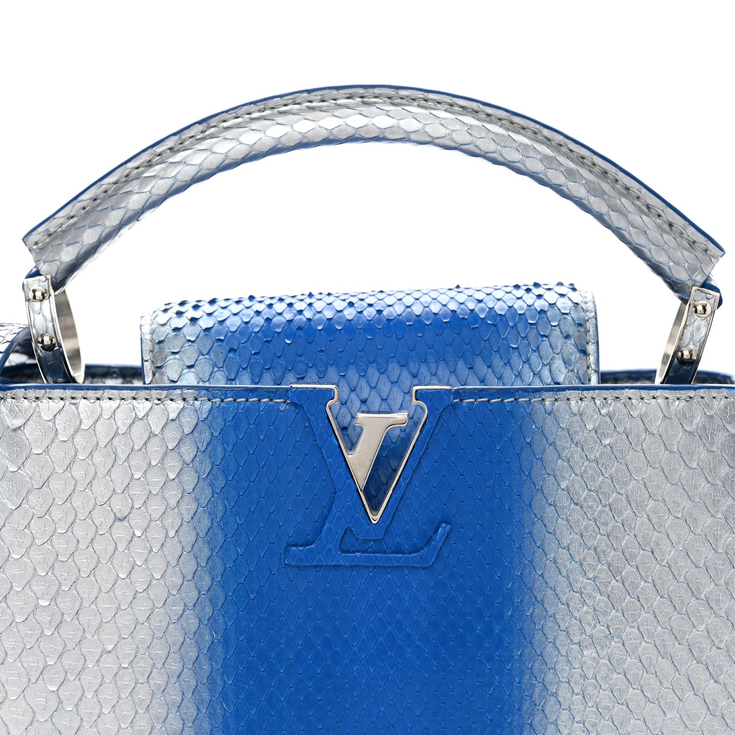 Metallic Snakeskin Bicolor Capucines BB Blue Silver