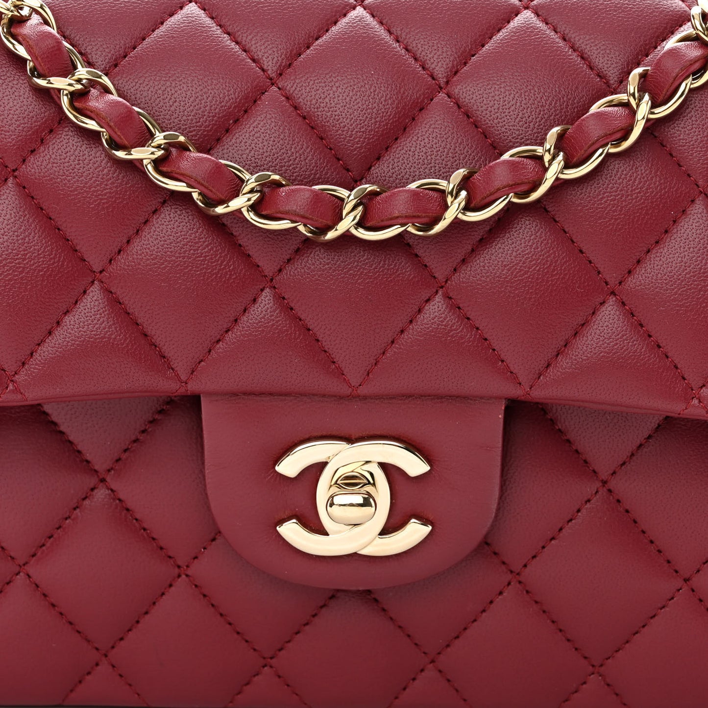 Lambskin Quilted Small Double Flap Burgundy