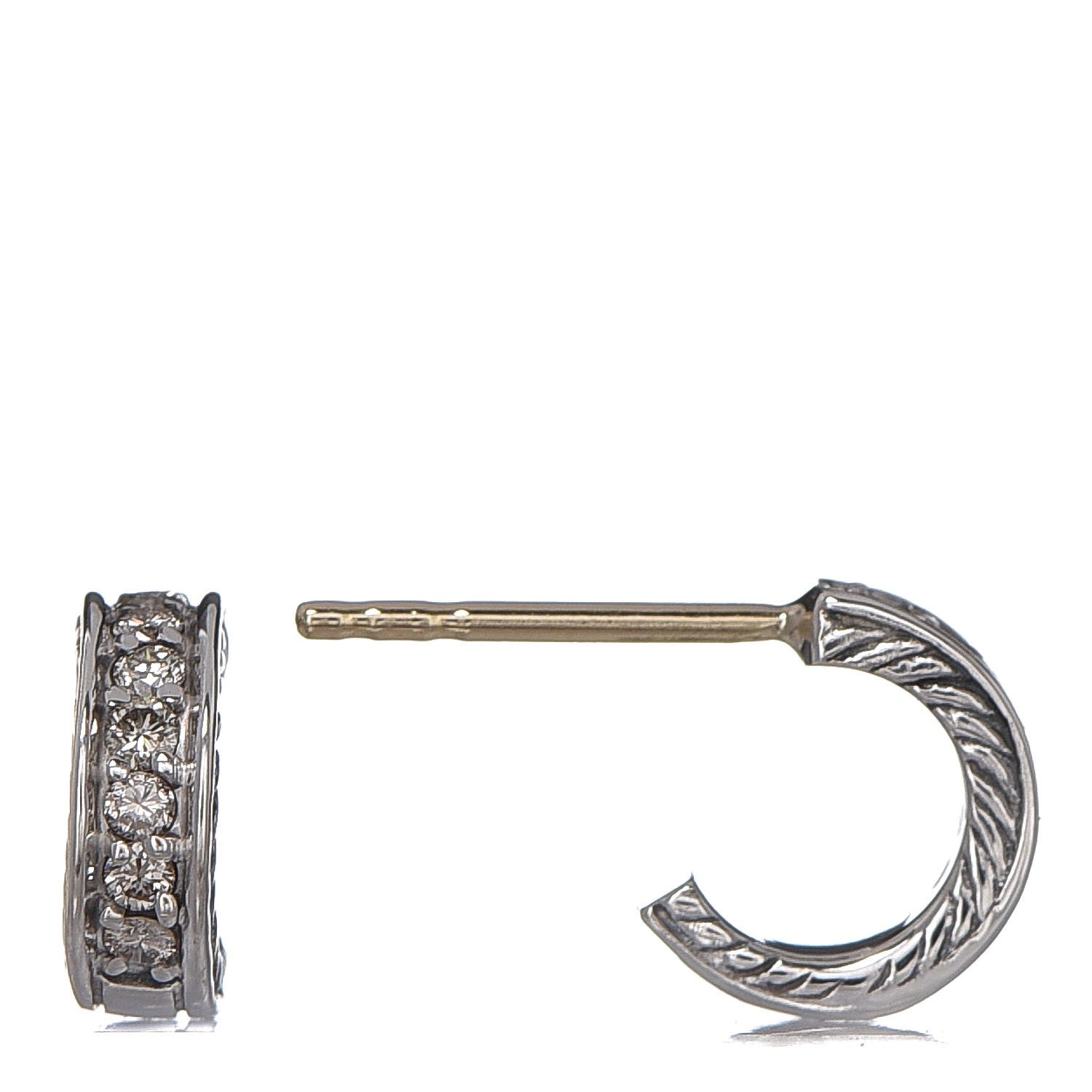 David Yurman Sterling Silver 18K Yellow Gold Diamond 9mm Mini Cable Hoop Earrings 2 of 5